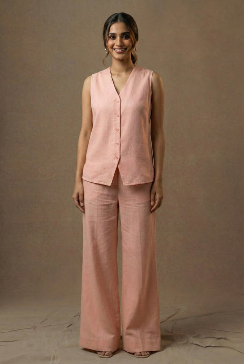 English Rose linen co-ord set for women straight view