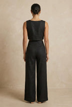 Black linen co-ord set for women back view