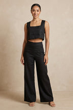 Black linen co-ord set for women styled front view