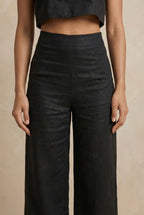 Black linen co-ord set for women front closeup