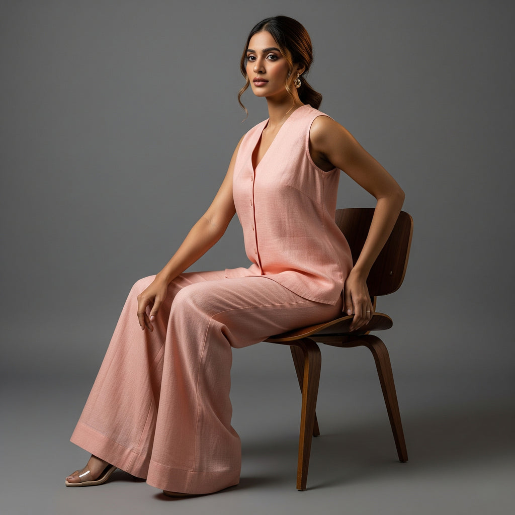 Peach Side Linen Co-Ord Set