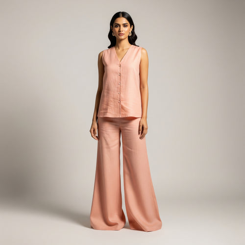 Peach Side Linen Co-Ord Set