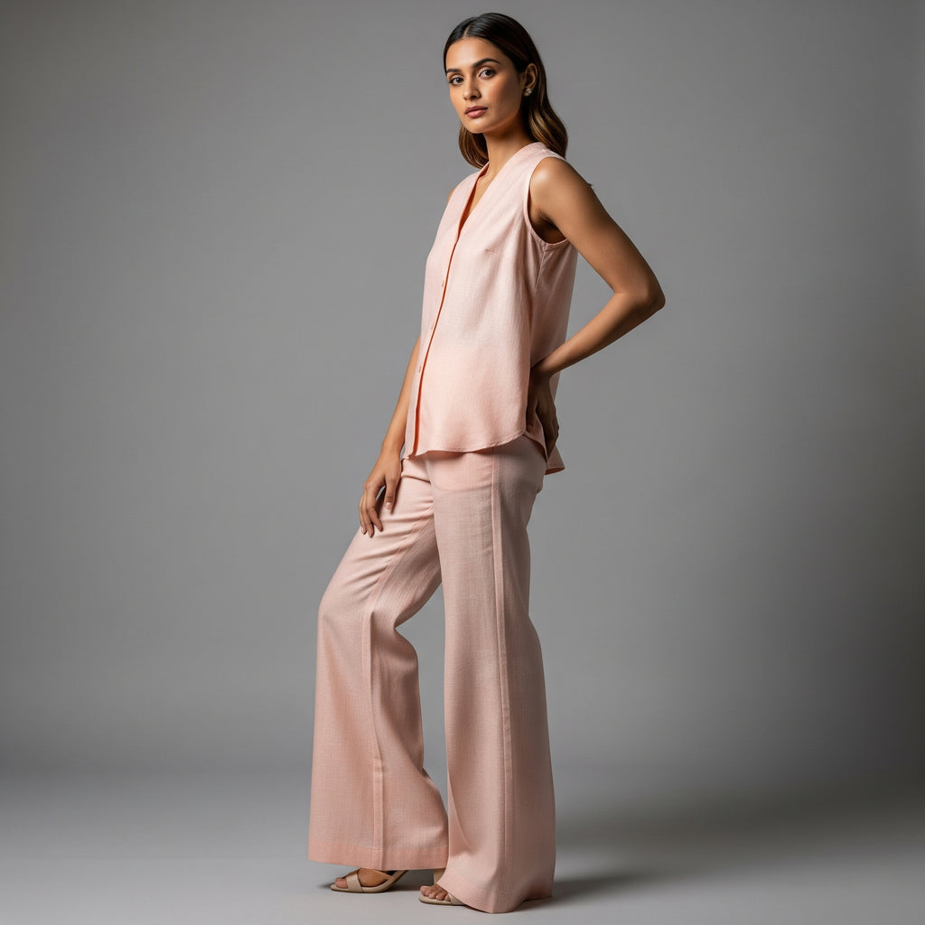 Peach Side Linen Co-Ord Set