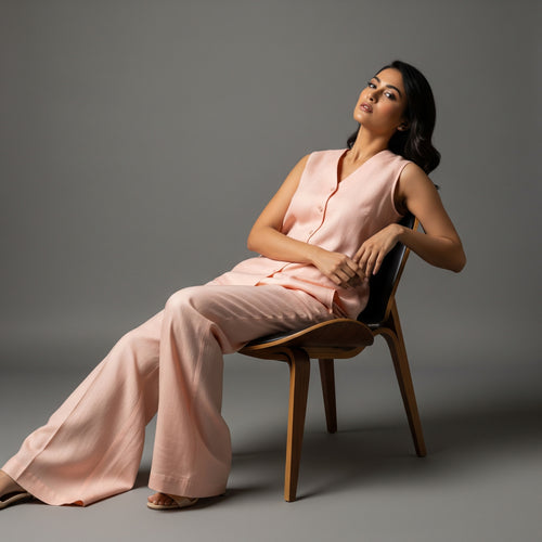 Peach Side Linen Co-Ord Set