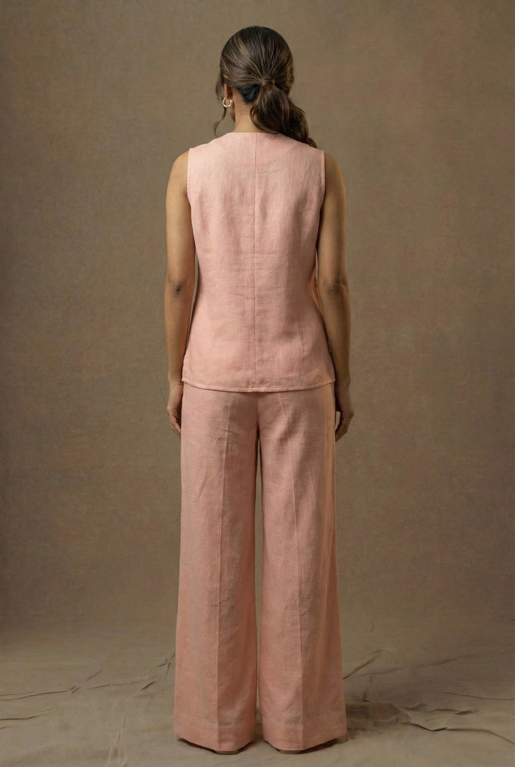 English Rose linen co-ord set for women back view