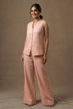 English Rose linen co-ord set for women front view