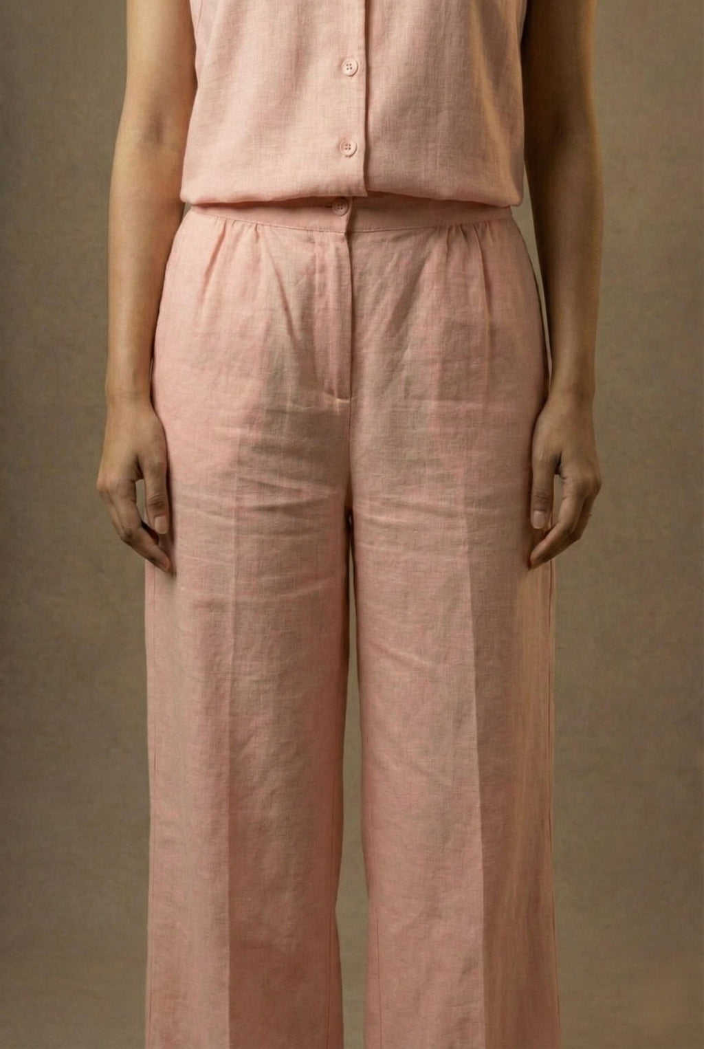 English Rose linen co-ord set for women trouser focus view