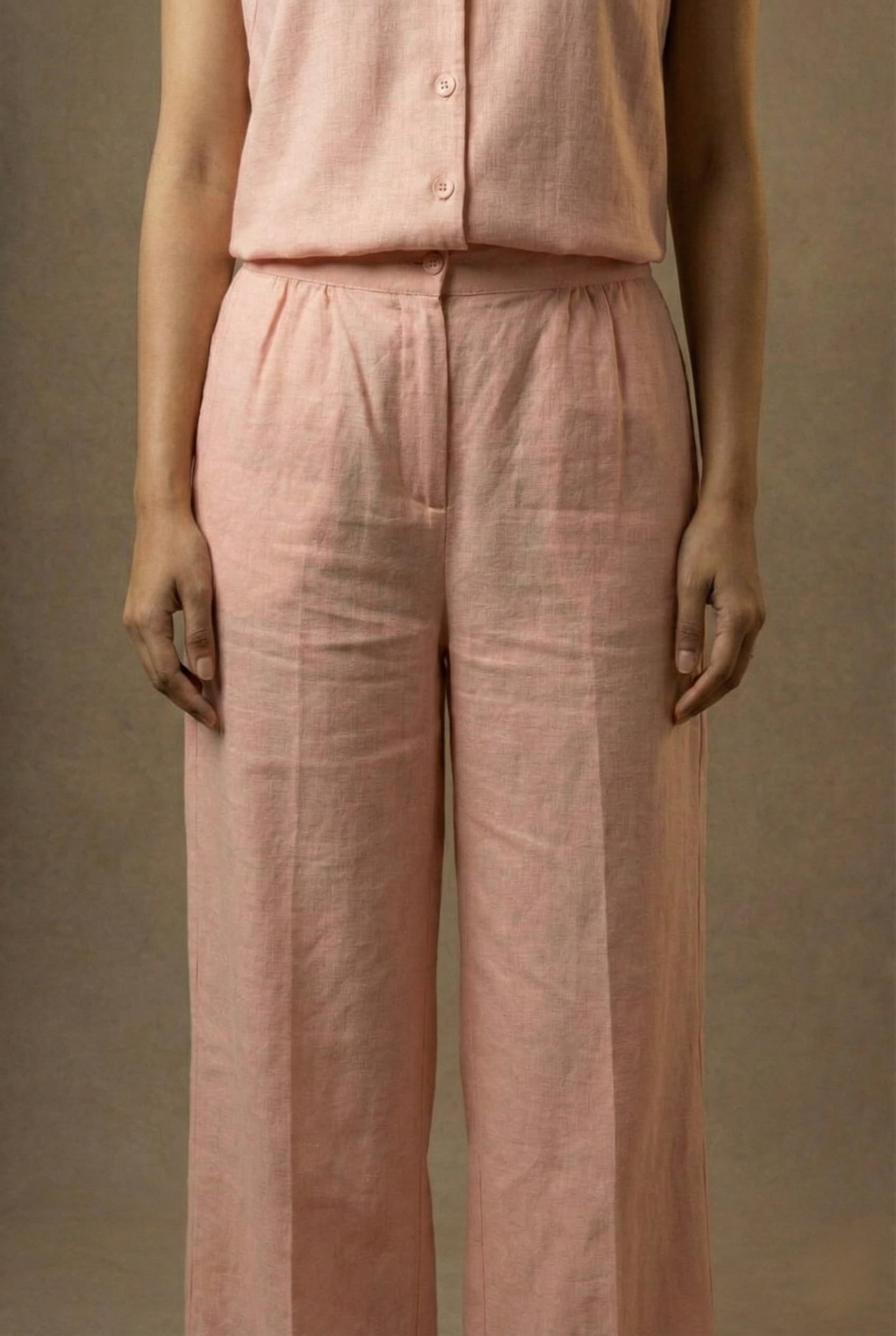 English Rose linen co-ord set for women trouser focus view