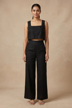 Relaxed view of the Noir linen co-ord set by Guilt & Class, designed for effortless day-to-evening wear.