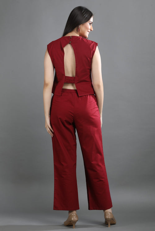 Back view of the Oxford Ease co-ord set by Guilt & Class, featuring a sleeveless top with button closure and an elasticated back.